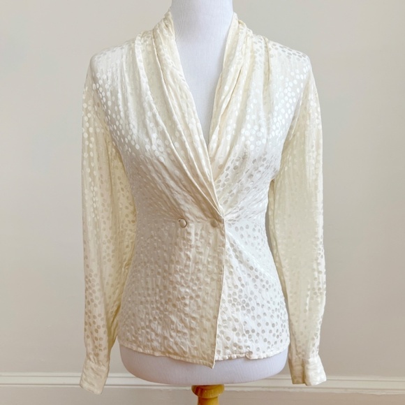 Vintage SLB by Sunny Leigh 100% Silk Minimalist Ivory Classic Blouse Top Medium - Picture 5 of 13